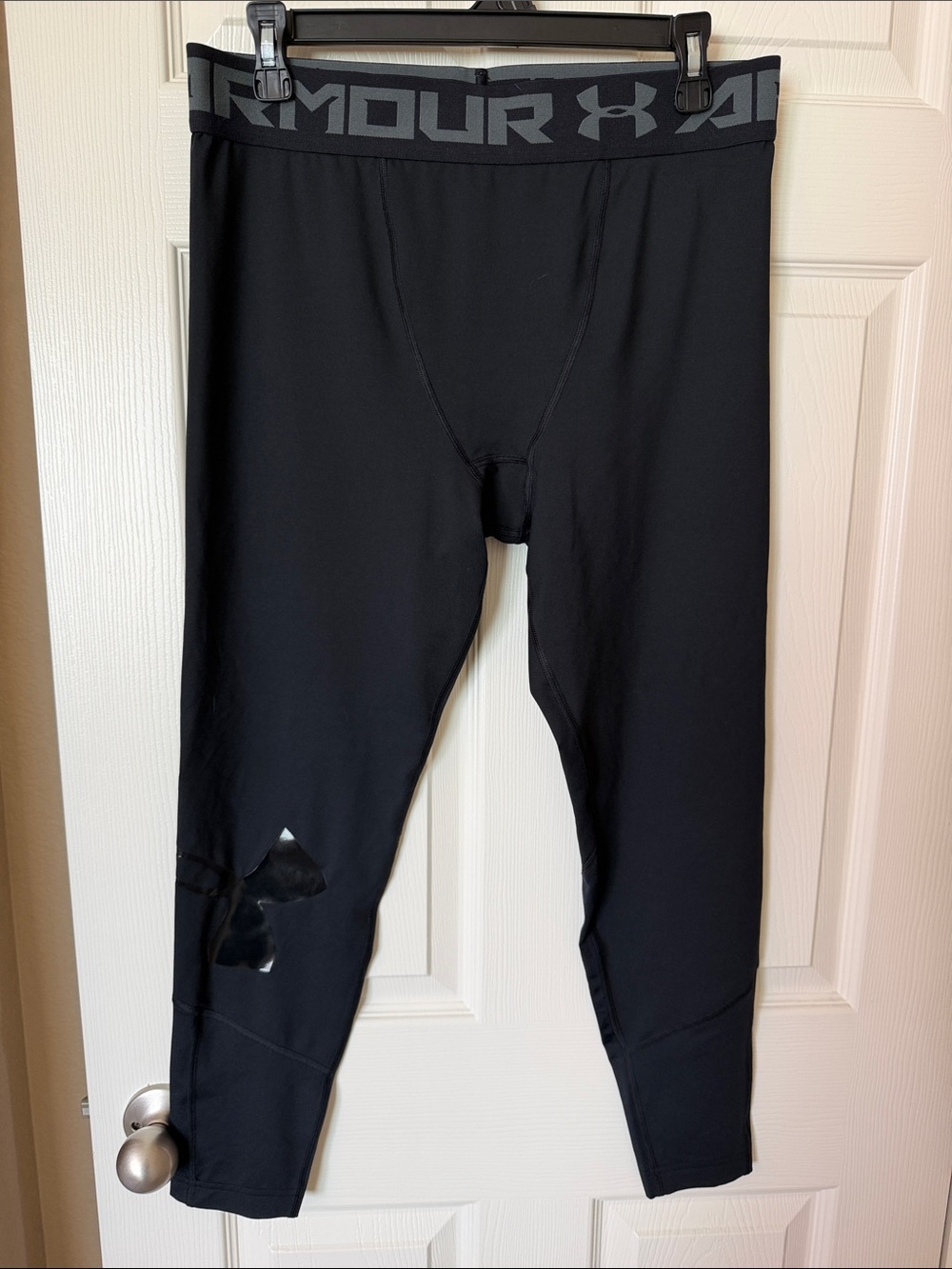 Under Armour Black Compression Leggings with Gray Logo Waistband